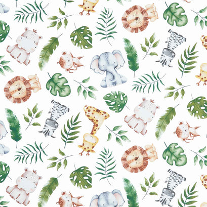 Wee Safari - Tossed Animals White Multi Yardage