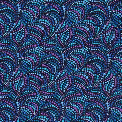 Polar Bear Attitude - Beaded Swirls Blue Multi Yardage