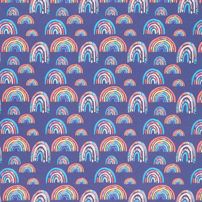 Kindness Always - Rainbows Navy Digitally Printed Yardage