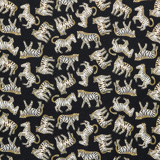 Earth Song - Zebras Black Metallic Yardage