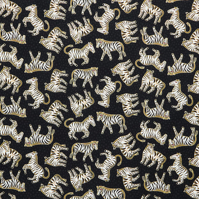 Earth Song - Zebras Black Metallic Yardage