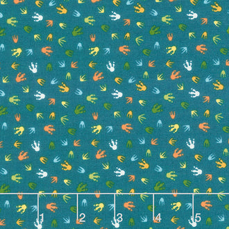 Stomp Stomp Roar - Footprints Teal Yardage