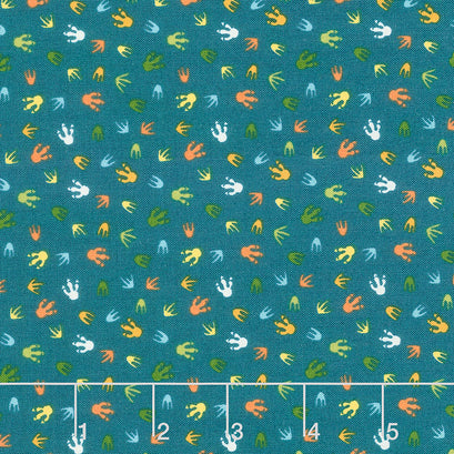 Stomp Stomp Roar - Footprints Teal Yardage