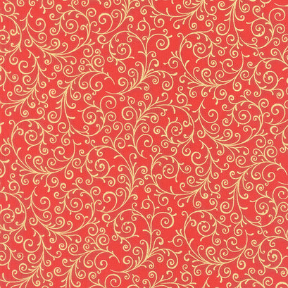 Holiday Flourish Holiday - Swirls Red Metallic Yardage
