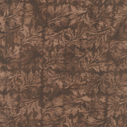 Morris Tiles Batiks - Square Leaves Brown Bronze Yardage