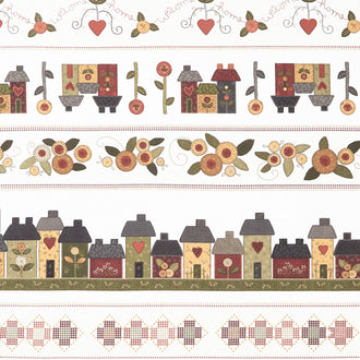 Home Sweet Home - Cross Stitch Border Stripe Cream Yardage