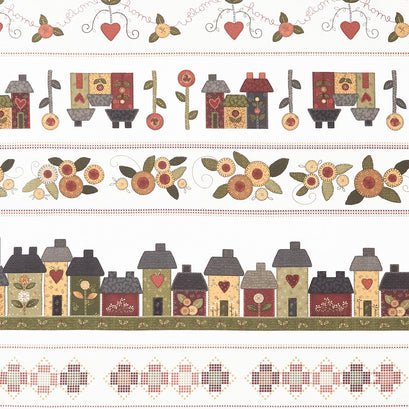 Home Sweet Home - Cross Stitch Border Stripe Cream Yardage