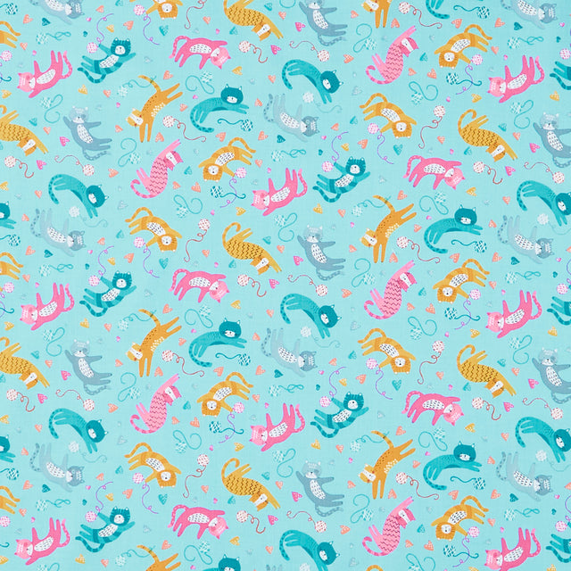 Whiskers - Playful Cats Teal Yardage Primary Image