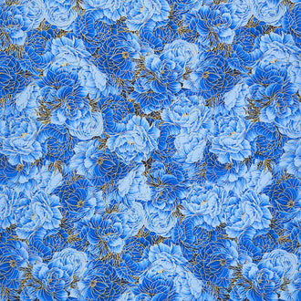 Royal Plume - Packed Blue Flowers Metallic Yardage