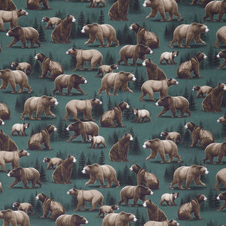 Animals - Bears With Evergreens Green Yardage