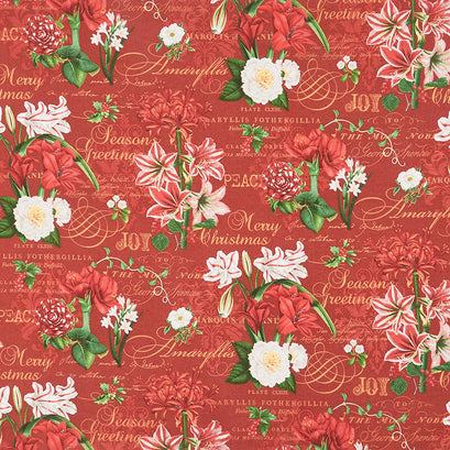 Merry Christmas - Christmas Amarylis Floral Red Multi Yardage