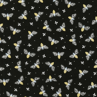 Bee Happy - Black Tossed Bees Yardage