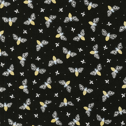 Bee Happy - Black Tossed Bees Yardage