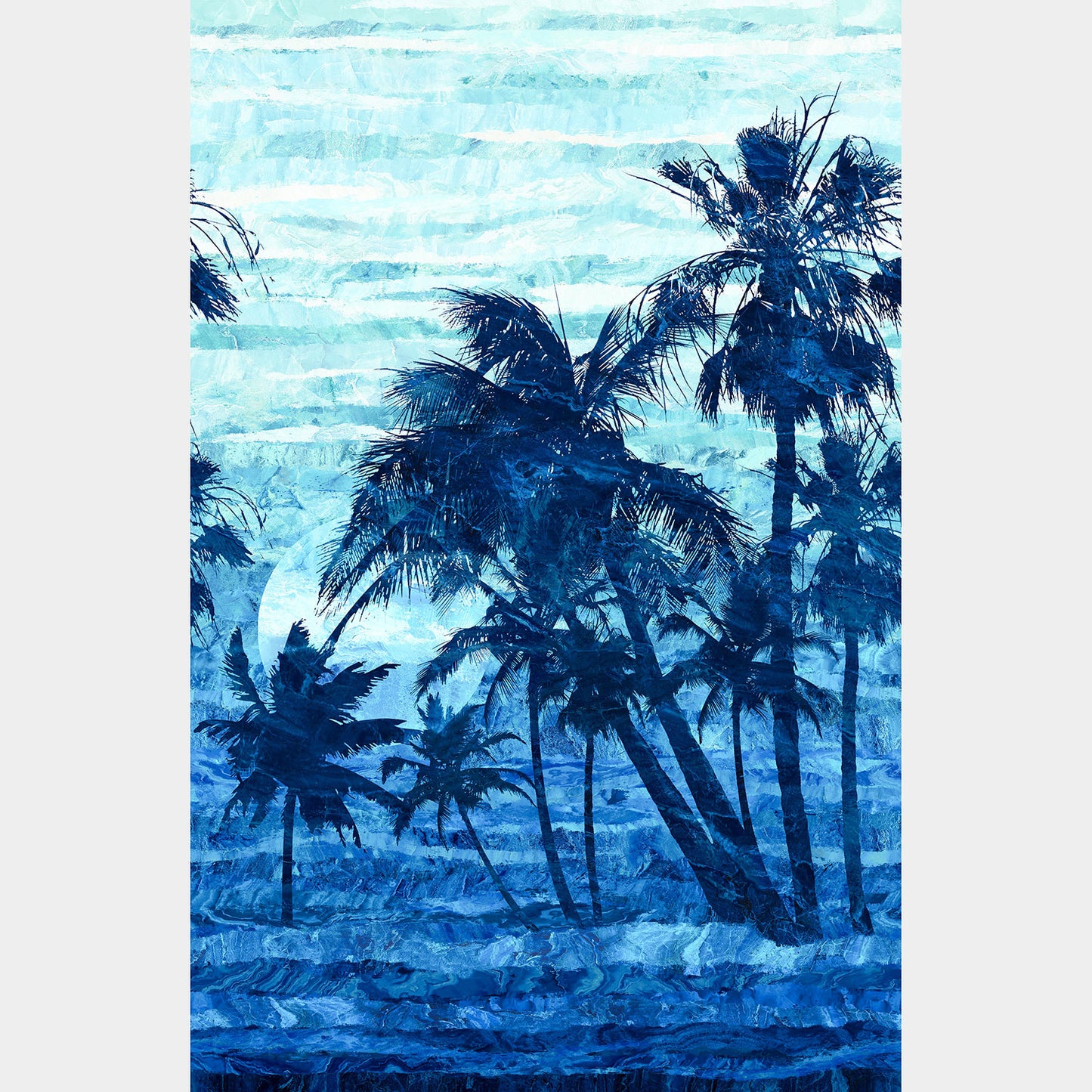 Palm Beach - Large Palm Trees Scenic Indigo Running Yardage Alternative View #1