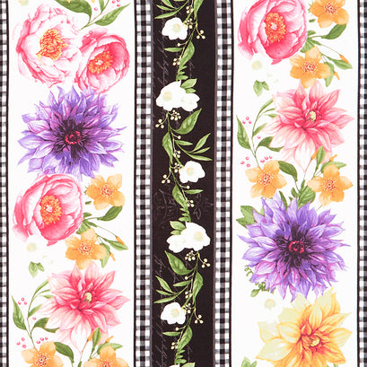 In Bloom - Floral Repeating Stripe Multi Yardage