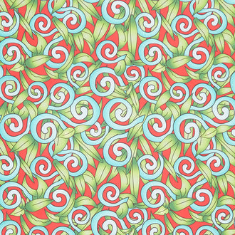 Lush Leaf Swirl - Red Cherry Yardage
