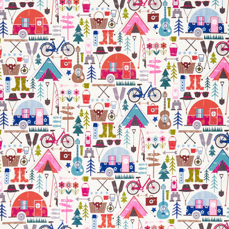 Happy Camper - Let's Go Camping Cream Yardage