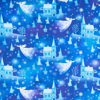 Angels on High - Angel Feature Teal Multi Yardage