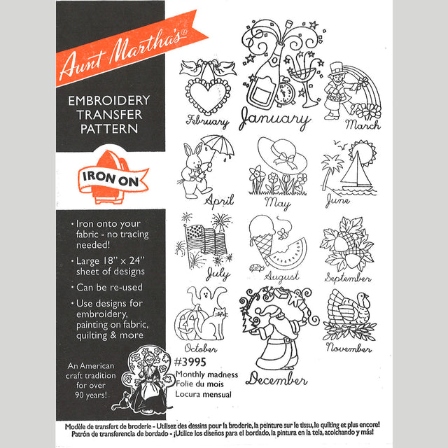 Aunt Martha's Monthly Madness Iron-On Embroidery Pattern Primary Image