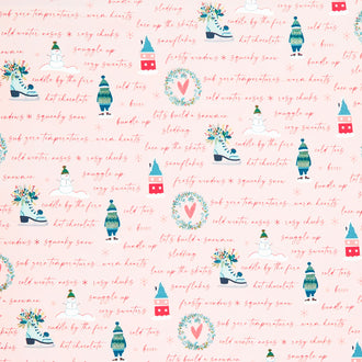 Arrival of Winter - Text Blush Yardage