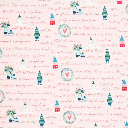 Arrival of Winter - Text Blush Yardage