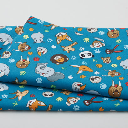 A to Zoo - Tossed Animals Teal 2 Yard Cut