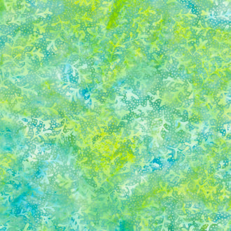 Pin Dot Floral Batiks - Sprig Multi Turquoise Green Yardage
