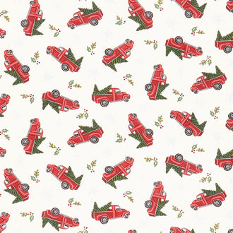 Holly Berry Tree Farm - Trucks and Trees Winter White Yardage