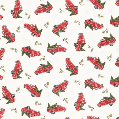 Holly Berry Tree Farm - Trucks and Trees Winter White Yardage