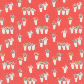 Farmhouse Summer - Flower Pots Red Yardage