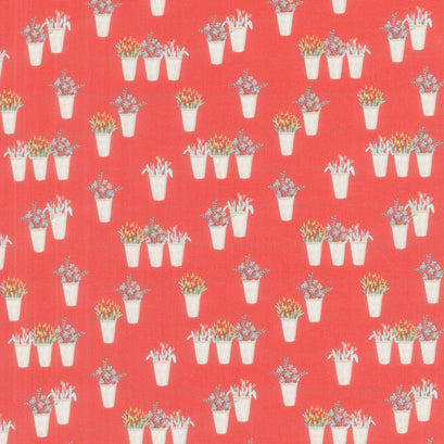 Farmhouse Summer - Flower Pots Red Yardage