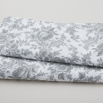 Fleur de Fleur - Large Floral on White Gray 108" Wide 3 Yard Cut