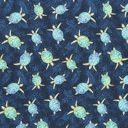 Paradise Bay - Turtles Toss Navy Yardage
