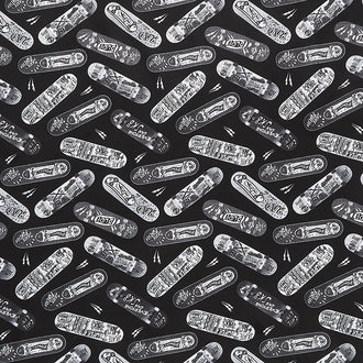 Novelty - Graffiti Skateboards Black Digitally Printed Yardage