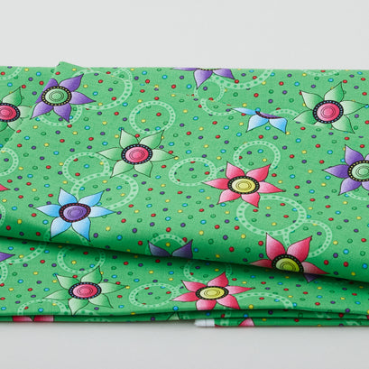 Flower Power - Small Flowers & Dots Green 2 Yard Cut