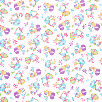 Hoppy Easter Gnomies - Paint Splatter Gnomes And Eggs Multi Yardage