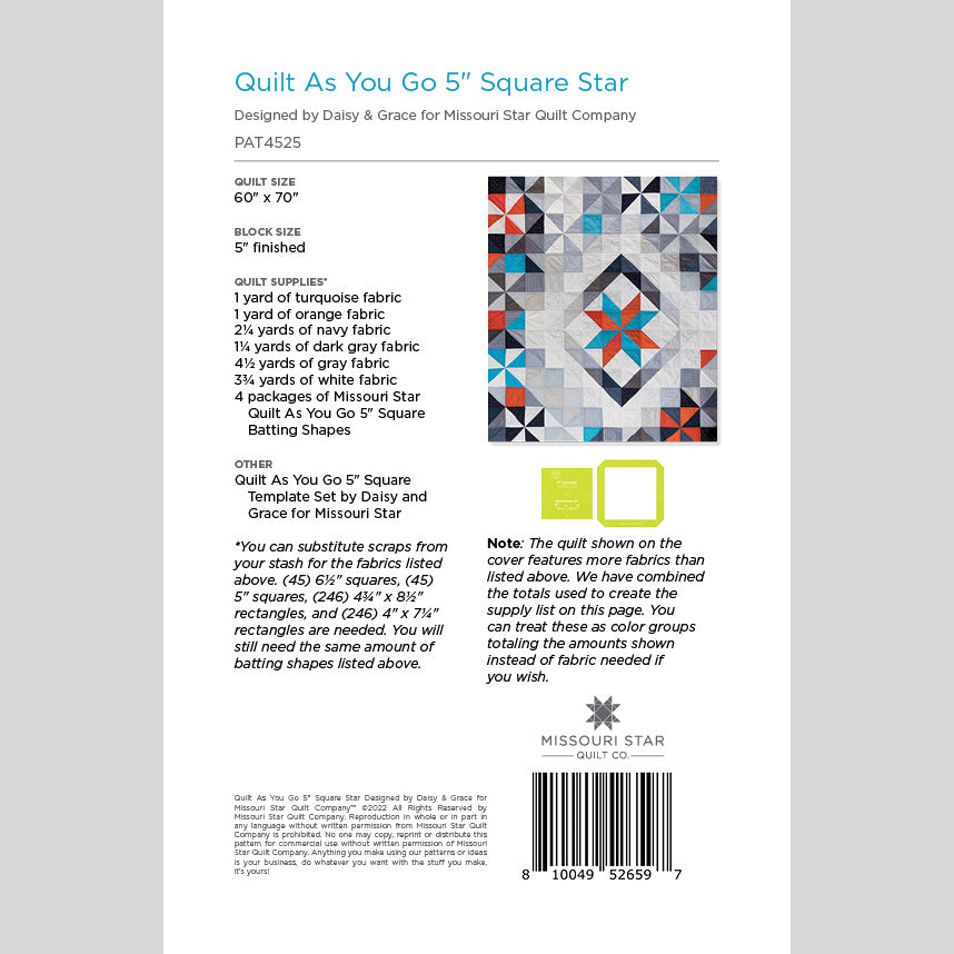 Digital Download - Quilt As You Go 5" Square Star Quilt Pattern by Missouri Star Alternative View #1