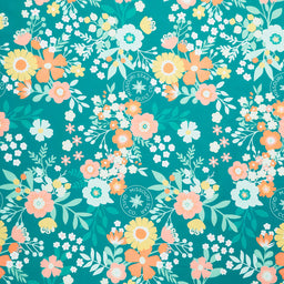 Missouri Star Quilt Backs - Quilt Town Large Teal Floral 110" Wide Backing Primary Image