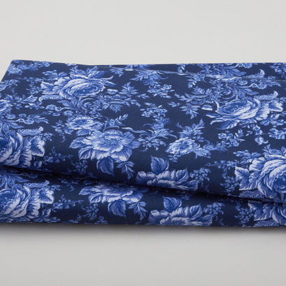 Fleur de Fleur - Tone on Tone Large Floral Cobalt Blue 108" Wide 3 Yard Cut