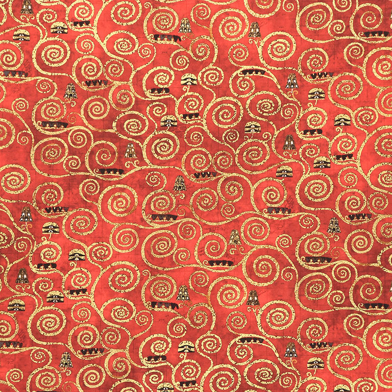 Gustav Klimt - Swirls Red Metallic Yardage Primary Image