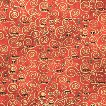 Gustav Klimt - Swirls Red Metallic Yardage Primary Image
