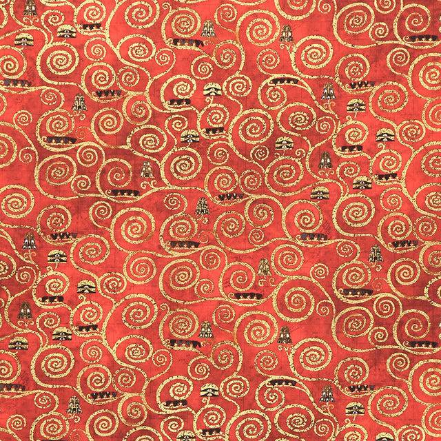 Gustav Klimt - Swirls Red Metallic Yardage Primary Image