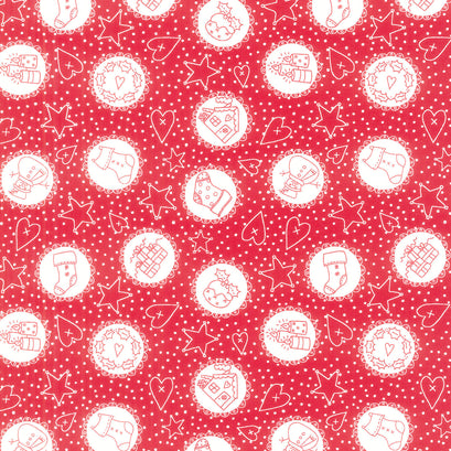 Redwork Christmas - Redwork Motifs in Circles Red Yardage