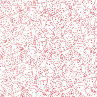 Redwork Christmas - Tossed Stockings Cream Yardage