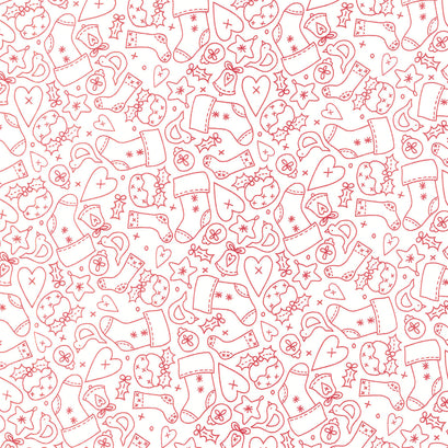 Redwork Christmas - Tossed Stockings Cream Yardage