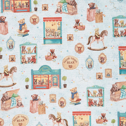 Much Loved Bear - Teddy Bear Silhouettes Blue Yardage