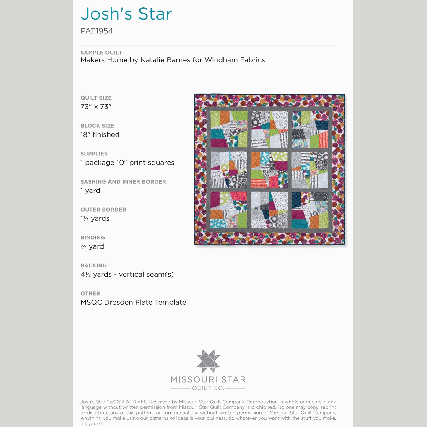 Digital Download - Josh's Star Quilt Pattern by Missouri Star Alternative View #1