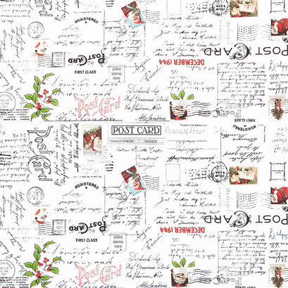 Nicholas - Christmas Greetings White Yardage