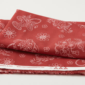Memories in Redwork - Tossed Allover Novelty Scarlet 2 Yard Cut