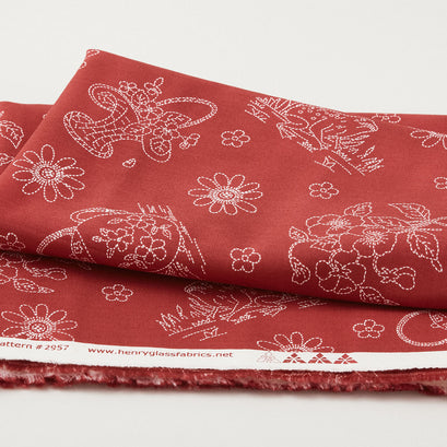 Memories in Redwork - Tossed Allover Novelty Scarlet 2 Yard Cut